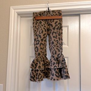 Girls ruffle bottom leopard print flare jeans brand new